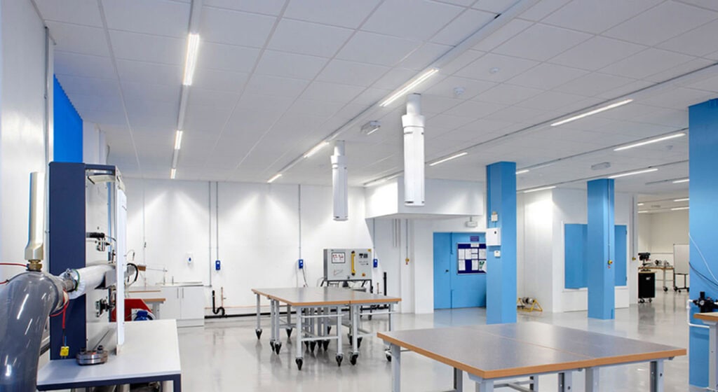 Interior view of electrical workshop at Queen's Building, University of Bristol.