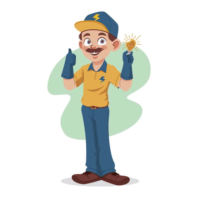 Friendly electrician holding a light bulb, representing electrical expertise and service quality.