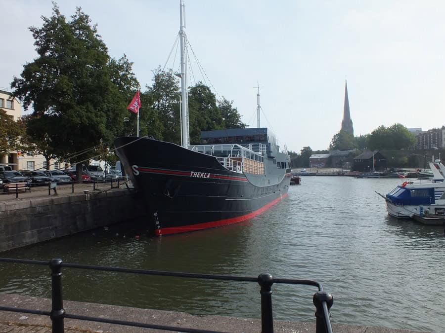 Historic ship Thekla docked on the river in Bristol.