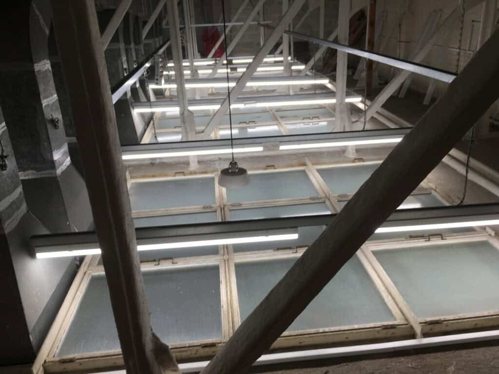 LED lighting installation in commercial building for energy efficiency.