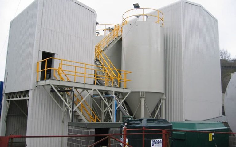 Industrial quarry processing machinery at Callow Rock, Cheddar.