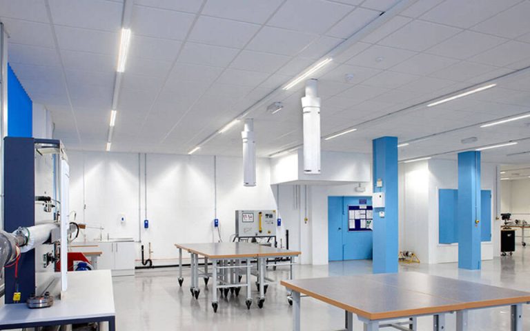 Interior view of electrical workshop at Queen's Building, University of Bristol.
