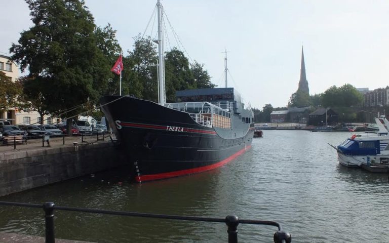 Historic ship Thekla docked on the river in Bristol.
