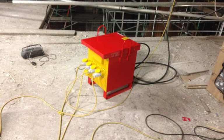 Temporary electrical supply box for cinema power needs.